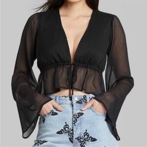 Wild Fable black crop bell sleeve sheer top